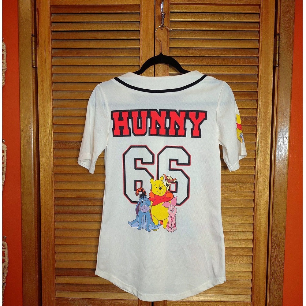 Disney Winnie the Pooh Baseball Jersey Womens Small White Hunny 66 - Very Good - Picture 3 of 8